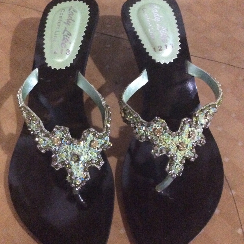 Lady Like Green Sequins Sandals